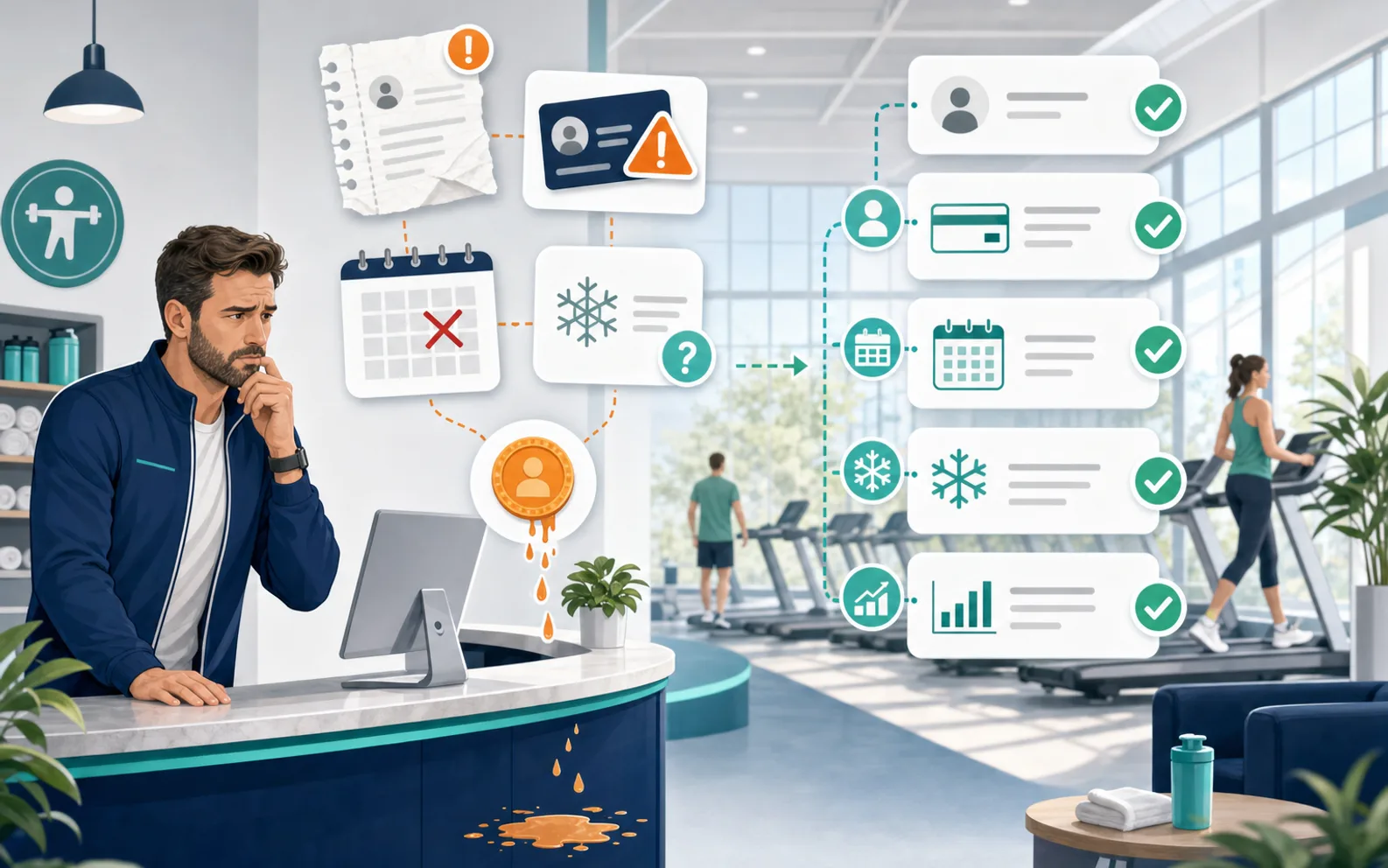 Администратор фитнес-клуба работает с CRM и учётом абонементов